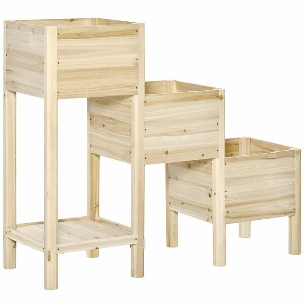 Outsunny Hochbeet 3 Etagen Pflanzkübel Pflanzkasten aus Holz für Garten