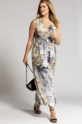 Maxikleid, Marmordruck, V-Ausschnitt, ärmellos Maxikleid, Marmordruck, V-Ausschnitt, ärmellos