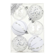Weihnachtsbaumkugel 80mm silber/weiß 6St